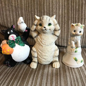 Vintage 3 Pieces Lot Of Cute Kitty Cat Decor Figurines Status